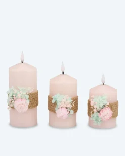Clearance 3 LED-Stumpenkerzen mit Blumen-Deko Dekoration