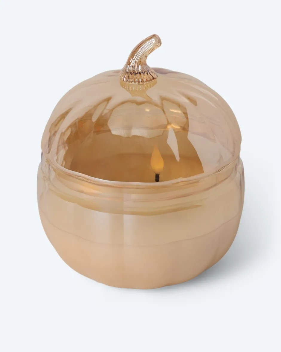 Outlet Glaskürbis mit LED Flammen Dekoration