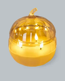 Outlet Glaskürbis mit LED Flammen Dekoration