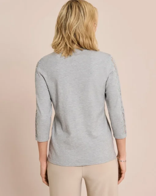Discount Glow Pullover Florale Spitzenärmel Strickware