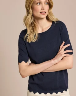 Hot Halbarm-Pullover mit Wellen-Saum Strickware