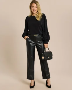 Outlet Lederimitat Hose mit Deko am Bund Hosen