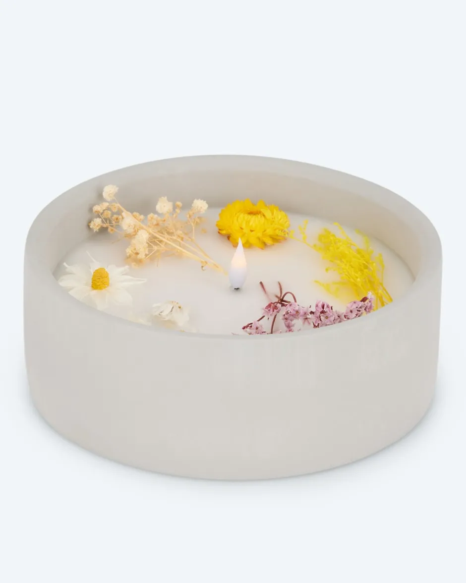 Discount LED-Kerze Zement mit Blumen, groß Dekoration