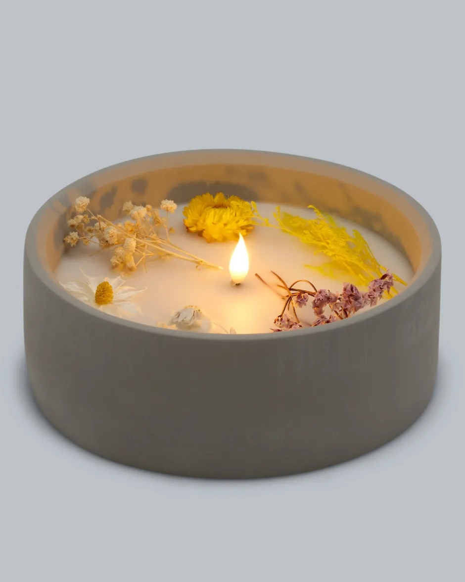 Discount LED-Kerze Zement mit Blumen, groß Dekoration