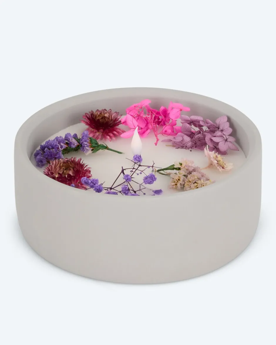 Discount LED-Kerze Zement mit Blumen, groß Dekoration