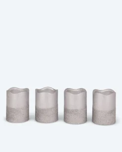 Clearance LED-Stumpenkerzen in Metallic-Glitzer, 4tlg. Dekoration