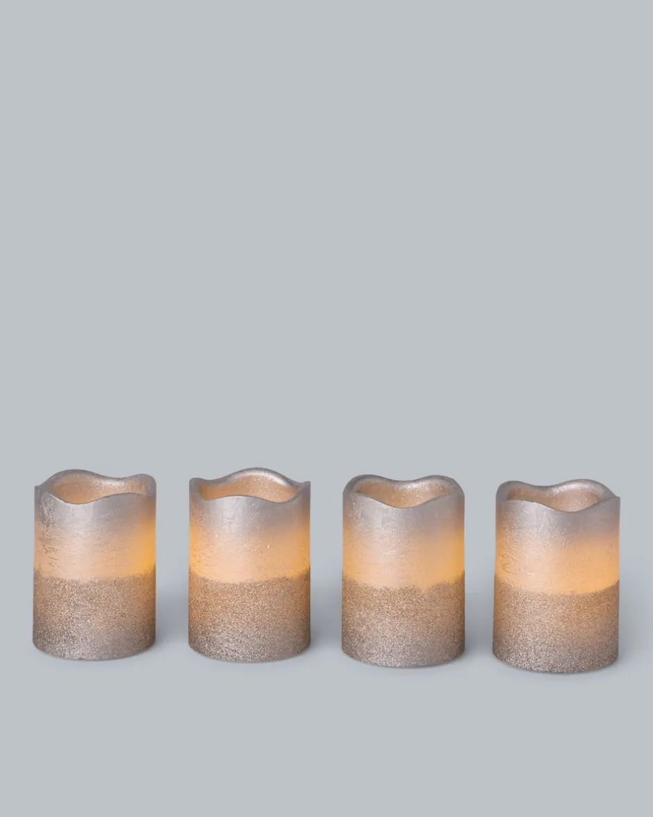 Clearance LED-Stumpenkerzen in Metallic-Glitzer, 4tlg. Dekoration