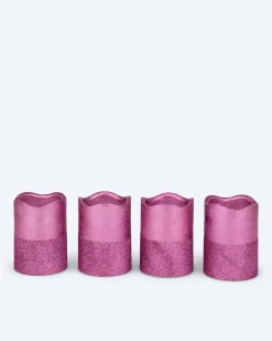 Clearance LED-Stumpenkerzen in Metallic-Glitzer, 4tlg. Dekoration