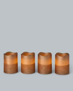 Clearance LED-Stumpenkerzen in Metallic-Glitzer, 4tlg. Dekoration