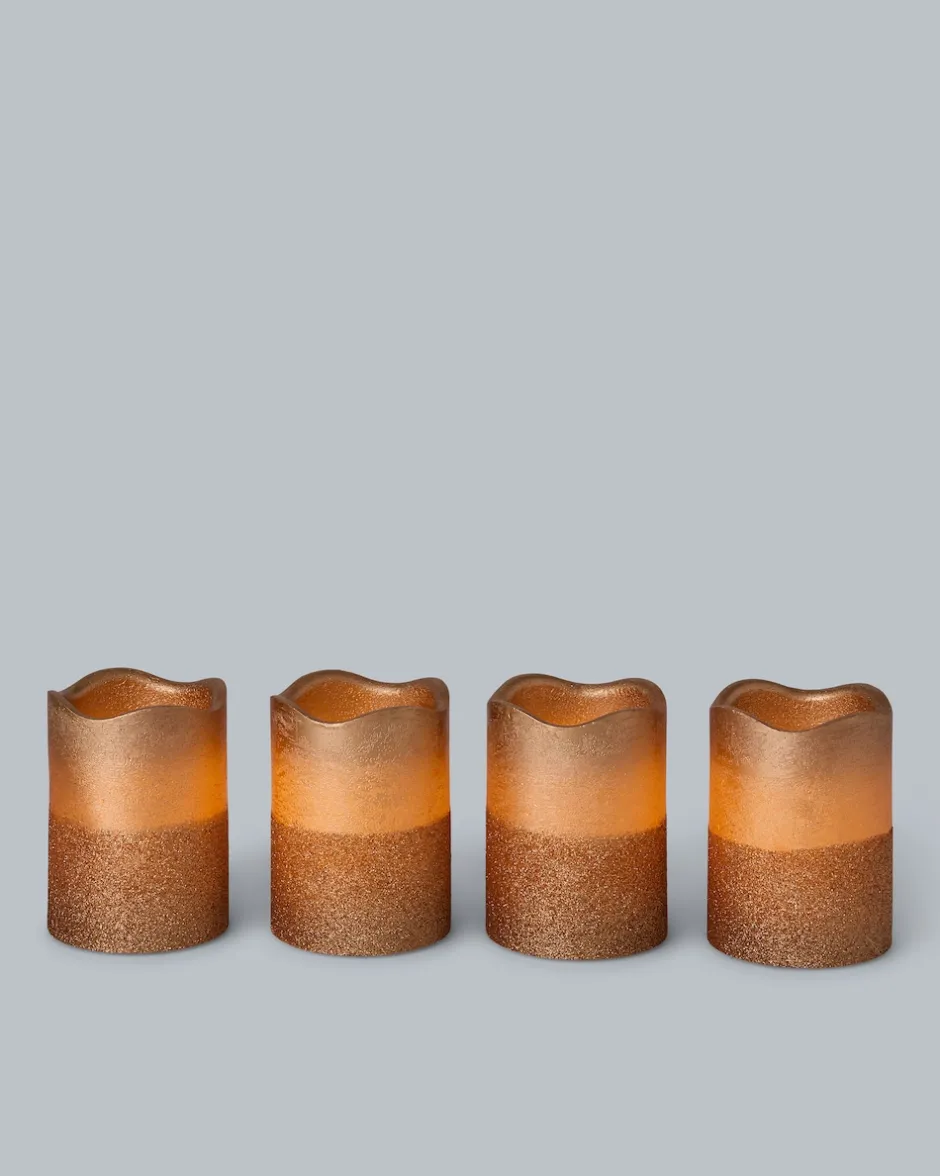 Clearance LED-Stumpenkerzen in Metallic-Glitzer, 4tlg. Dekoration