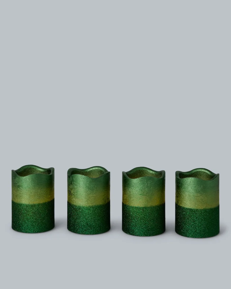 Clearance LED-Stumpenkerzen in Metallic-Glitzer, 4tlg. Dekoration