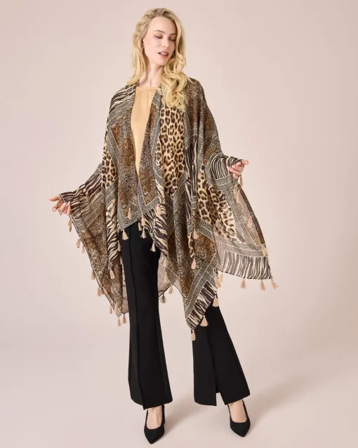 Outlet Poncho mit Quasten Strickware