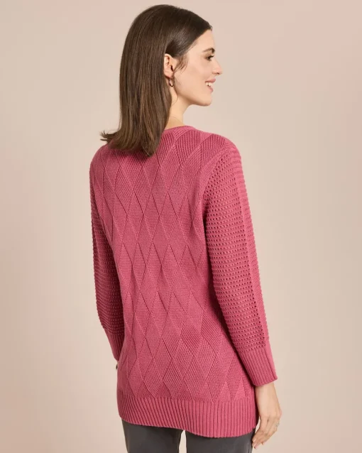 Discount Pullover mit Ajour-Ärmel und Karo-Struktur Strickware