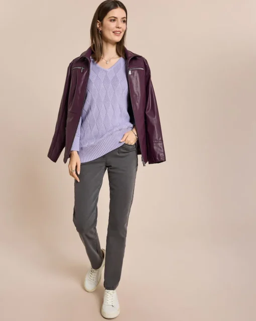Discount Pullover mit Ajour-Ärmel und Karo-Struktur Strickware