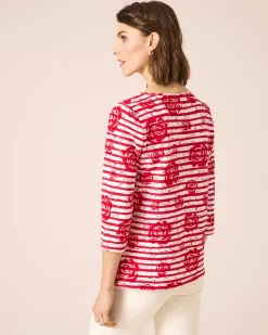 Outlet Shirt mit Blumen- und Streifendruck Shirts & Tops