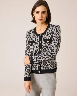 Discount Strickcardigan mit Leomuster Strickware