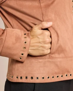 Hot Velourlederimitat Jacke, Oesenbesatz Jacken & Mäntel