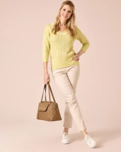 Zopfpullover mit V-Ausschnitt Strickware